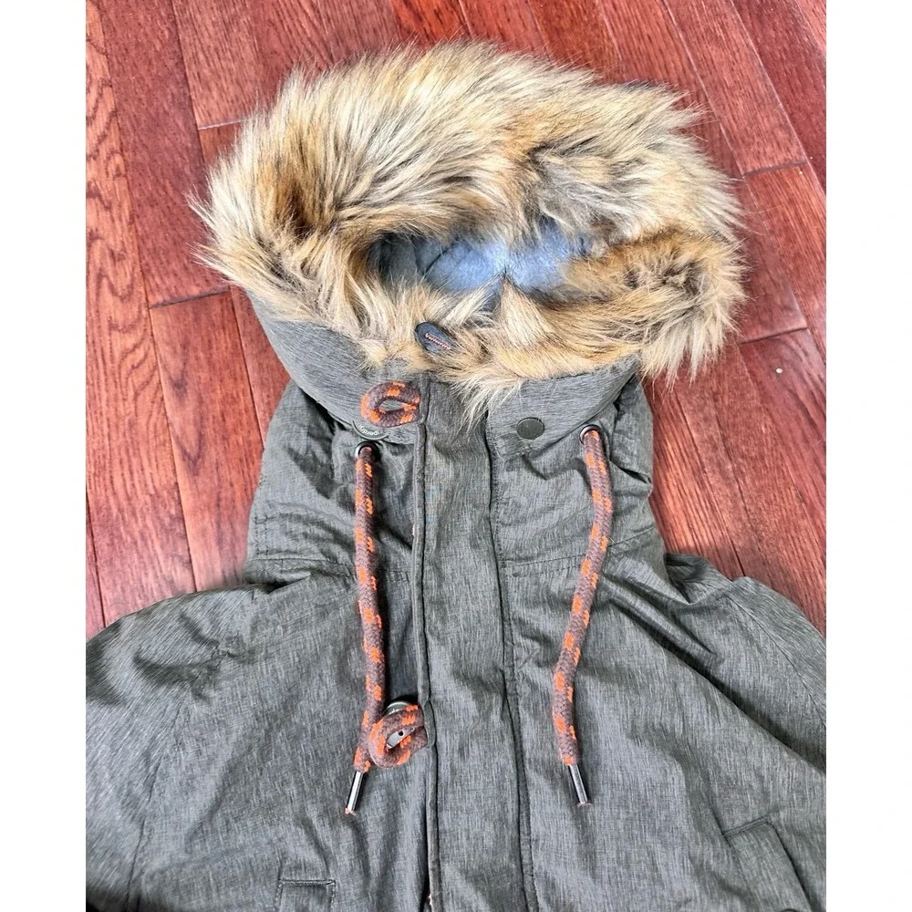 Superdry + MicroFibre‎ The SD3 Parka Army Green Grey Faux Fur Lined Hood Large